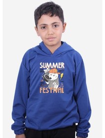 Resim Fyk Kids Erkek Çocuk Baskılı Kapüşonlu Sweatshirt İndigo 