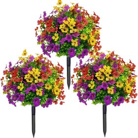 Resim 3 adet Sarı, Kırmızı, Mor ve Turuncu Çiçeklerle Renkli Yapay Çiçek Küreleri - UV Dirençli Plastik, İç/Dış Mekan Dekoru İçin İdeal, Ev, Ofis, Düğün, Parti, Bahçe, Balkon ve Daha Fazlası İçin Mükemmel - Tüm Mevsimler İçin Kullanılabilir, İç/Dış Mekan Dekoru | Renkli Çiçek Düzeni | Dayanıklı Plastik Çiçekler, Çiçek Dekorasyonları 