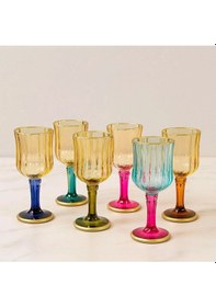 Resim 6 Lı Cam Yaldızlı Renkli Kahve Yanı Su Bardağı Kadeh Kupa Bardak 