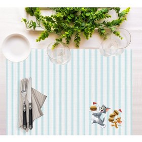 Resim Adawall Home Tom And Jerry Striped Kumaş Amerikan Servis 4'lü Set Beyaz - Mavi 