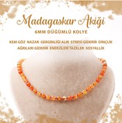Resim Deniz Doğal Taş Sertifikalı Madagaskar Akiği 6 Mm Düğümlü Doğal Taş Kolye 