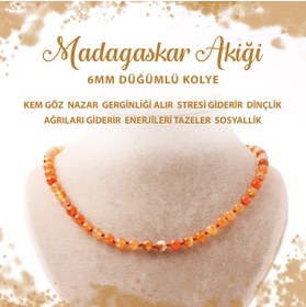 Resim Deniz Doğal Taş Sertifikalı Madagaskar Akiği 6 Mm Düğümlü Doğal Taş Kolye 