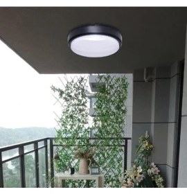 Resim 15W Siyah LED Nem Su Geçirmez Banyo Bahçe Balkon Modern Tavan Duvar Lambası Beyaz Işık 6500K IP65 Dış Mekan Kullanıma Uygun 