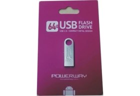 Resim Powerway 64GB Metal Flash Bellek USB 2.0 Gümüş Renk ile Hızlı Veri Transferi 