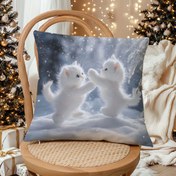 Resim 1 adet Büyüleyici Beyaz Kedi & Kardan Adam Baskılı Kısa Peluş Yastık Kılıfı - Gizli Fermuarlı Rahat Kış Tasarımı, Süper Yumuşak Polyester, Makinede Yıkanabilir - Koltuk, Yatak, Araba, Oturma Odası Dekoru için İdeal (Yastık İçi Dahil Değildir) 