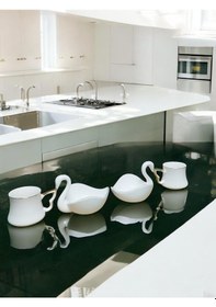 Resim Kuğu Tasarımlı Porselen Türk Kahvesi Fincanı Ve Tabak Seti - 2 Fincan, 2 Kuğu Tabak Beyaz 