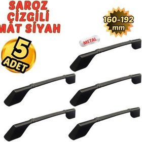 Resim 5 Adet Metal Saroz Çizgili Mobilya Çekmece Dolap Kulpu Mat Siyah 160-192mm Mat Siyah 