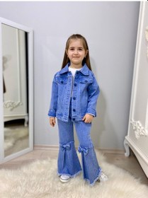 Resim Modavals Fiyonk Detaylı İspanyol Paça Kot Pantolon & Kot Ceket & Badi Kız Çocuk Kombin Çok Renkli 