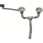 Resim AKKON Lüks Çöpmak Çift Gözlü Damlalıklı Lavabo/Evye Sifonu Gider Borusu Geniş Kafa Paslanmaz 