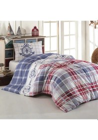 Resim Kristal %100 Pamuk Ranforce Tek Kişilik Nevresim Tak.-sailor Mavi Mavi 