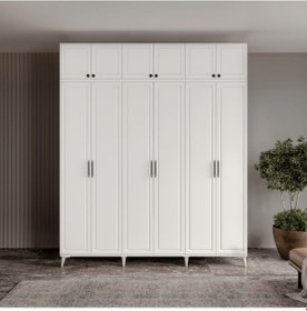 Resim Guneystore Milas 6 Kapaklı Komple Mdf Ayaklı Yüklüklü Gardırop 