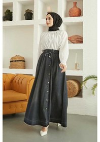 Resim 2215-denim Mevlana Düğmeli Etek Koyu Gri-1 Koyu Gri-1 Gri 
