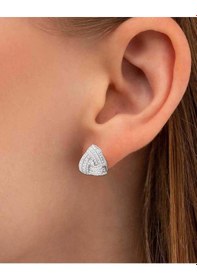 Resim Brezza Lusso Jewelry Brezza Lusso Diamond Business Üçgen Form Işıltılı Kadın Gümüş Küpe 