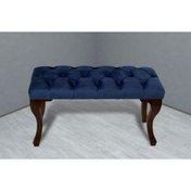 Resim Gazzini Furniture Classic Chester Model Kapitoneli Mavi Puf - Ceviz Ayak 