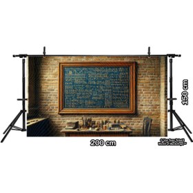 Resim Venspor Klasik Matematik Sınıfı: Yazı Tahtası ve Tuğla Duvar Temalı Arkaplan - 200x150cm Fon Duvar Örtüsü 