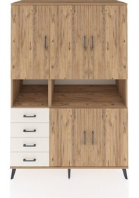 Resim Kronos Dolap 7 Raflı 4 Çekmeceli 5 Kapaklı 132x59x195 Çam-çam... Çam 