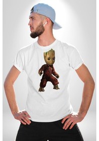 Resim Bebek Groot Guardians Galaxy Unisex Unisex Beyaz Organik Baskılı T-shirt Penye Yüksek Kalite Beyaz 
