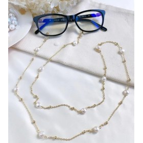 Resim Store Atak Handmade El Yapımı Gold Top Zincirli Inci Detaylı Gözlük Askılığı Gözlük Aksesuarı 