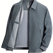Resim Erkekler için Hafif Lacivert Rahat Ceket Fermuarlı Cepli - Yumuşak Polyester, Uzun Kollu, Bahar/Sonbahar için Gevşek Kesim 