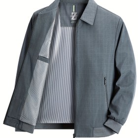 Resim Erkekler için Hafif Lacivert Rahat Ceket Fermuarlı Cepli - Yumuşak Polyester, Uzun Kollu, Bahar/Sonbahar için Gevşek Kesim 