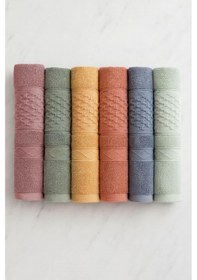 Resim 6 Lı El Yüz Havlusu Seti %100 Pamuklu 50x90 Cm Pure Cotton Hardal 