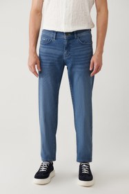 Resim Avva Erkek İndigo Eskitme Yıkamalı Fitilli Esnek Berlin Slim Fit Jean Pantolon A41Y3508 