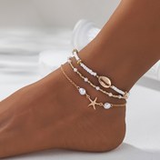 Resim Kadınlar için Boncuklu Ayak Bileziği Seti, 3 Parça Yaz Plaj Stili, Deniz Yıldızı ve Kabuk Figürleri, Tatil ve Günlük Kullanım, Alaşım Kaplama, Mozaik Yok Mevsim-Universal Bilezikler Koleksiyonu 