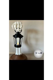 Resim Saatistan İskelet El Lamba Tutucu Dekoratif Fener, Gotik Tasarım, 30 cm, Cadılar Bayramı Süsü 