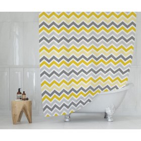 Resim Tropikhome Duş Perdesi Zigzag Desen Banyo Perdesi Su Geçirmez Polyester Kumaş Duş Perde 180x200cm C Halkalı 