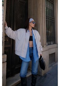Resim Tua Moda Cepli Bomber Ceket Mont - Beyaz Beyaz 