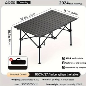 Resim Taşınabilir Paslanmaz Çelik Katlanır Masa Siyah Kaplama ile - Kamp ve Barbekü için Kompakt Tasarım, Taşınması Kolay, Dayanıklı Pedestal Tabanı, Piknik ve Tabela Toplantıları için Mükemmel, Piknik Masası 