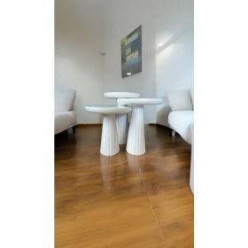 Resim Wood Wooden Ahşap 3lü Set Fitilli Mantar Yan Sehpa Modern Beyaz Renk Fiskos 