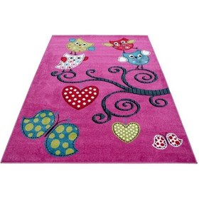 Resim Sevimli Baykuş Deseni Kolay Bakım Çocuk Halısı Mor 