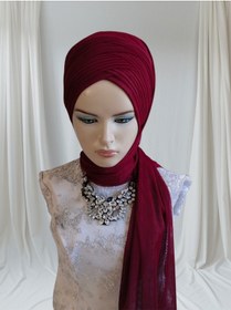Resim Tunahazırturban Bordo Sevda Şal Model Hazır Duvak Hazır Şal Hazır Türban Bordo 
