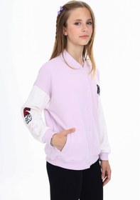 Resim Toontoy Kız Çocuk Mavi Kolej Yaka Çıtçıt Kapama Düşük Omuz Nakış Baskılı Renk Bloklu Örme Hırka - 2 