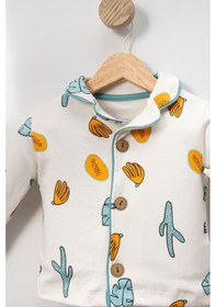 Resim Miniğimin Cicileri Kaktüs Baskılı Karakterli Düğmeli Unisex Çocuk Pijama Su Yeşili 