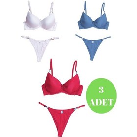 Resim Tılsım Lingerie Murays Kadın 3 Lü Damla Taş Mikro Sütyen Takım Beyaz/mavi/bordo 