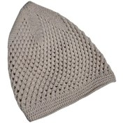 Resim El Örgü Motifli Namaz Takkesi Kaliteli Pamuklu Krem 