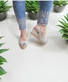 Resim Dolgu Topuk Hasır & Keten Sandalet 