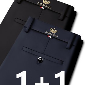 Resim 2 adet Erkekler için Deniz Mavi ve Siyah Dar Kesim Pantolon ile "1+2.54 inç Tasarım" - Esnek, Çizgiye Dayanıklı, Tüm Mevsimler İçin Giyim, Makinede Yıkanabilir, İş Günlük Giyim için Mükemmel, Günlük İş Giyim | Dar Kesim Pantolon | Esnek Kumaş 