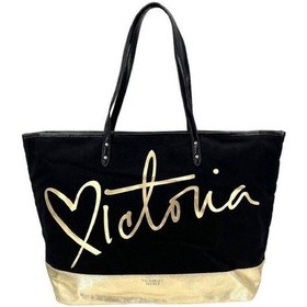 Resim Victoria's Secret Vs Siyah Gold Kanvas Tote Seyahat Çantası Siyah 