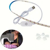 Resim 1 adet USB Dikiş Makinesi LED Işık Şeridi Dokunmatik Anahtarlı, Ayarlanabilir Parlaklık, Kendinden Yapışkanlı, Sıcak Beyaz, 29.87cm, DC 5V, Ev Dekorasyonu ve Dikiş Projeleri için, El Sanatları Aydınlatma Kurulumu | Dokunmatik Karartıcı Tasarım | USB Güçlü Işık 