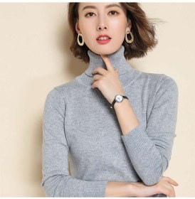 Resim Açık Gri Yün Saf Kaşmir Kazak Kadın Örme Balıkçı Yaka Kaşmir Kazak Esneklik Çekme Yüksek Boyun Örgü Kazak Açık Gri 