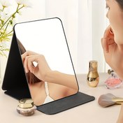 Resim 1 Adet Taşınabilir Ayarlanabilir Masaüstü Makyaj Aynası Çerçeve ile - Banyo, Ofis veya Yurt Dekoru için Şık Siyah Stand, Cilalı Cam Yüzey, Ev ve Seyahat Kullanımı için İdeal, Makyaj Masası 