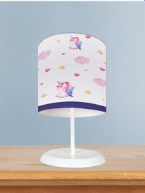 Resim Mekta Home Bebek Ve Çocuk Odası Unicorn Ve Seksek Desenli Lacivert Abajur 