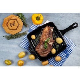 Resim Fe26 Demir Döküm Kare Izgara Tava 