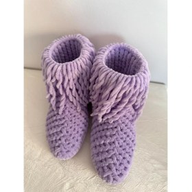 Resim Merut Style El Örgüsü Kadife Ip Püsküllü Ev Botu Panduf 