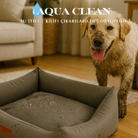 Resim Aqua Clean, Su İtici Kumaş, Ortopedik, Kılıfı Çıkarılabilir, Kaymaz Tabanlı Kedi ve Köpek Yatağı - M 