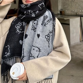 Resim Karikatür Kedi Siyah Çift Taraflı Atkı 2023 Yeni Kış Japon JK Stili Sevimli Vahşi Basit Pelerin 