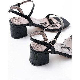 Resim No8 Home S-890 Siyah Çift Bantlı Taşlı Kalın Topuklu Kadın Ayakkabı Çok Renkli 